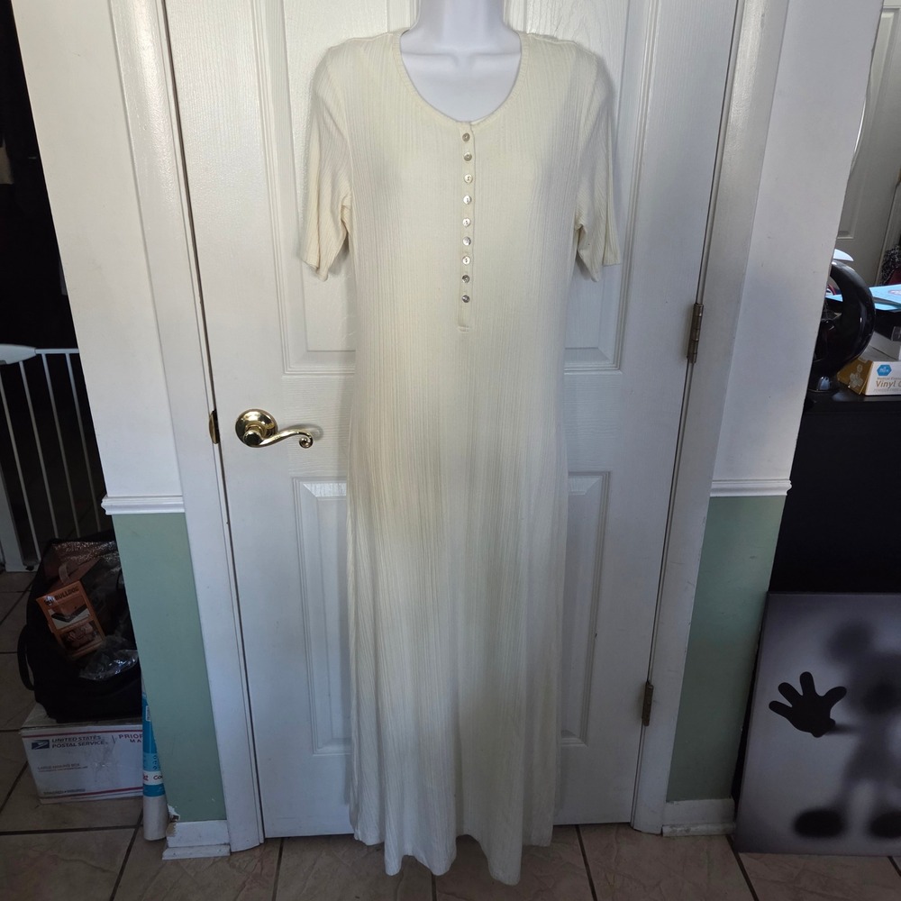 Dolan Anthropologie Cream Ribbed Henley Maxi Dress Womens Medium Short Sleeve